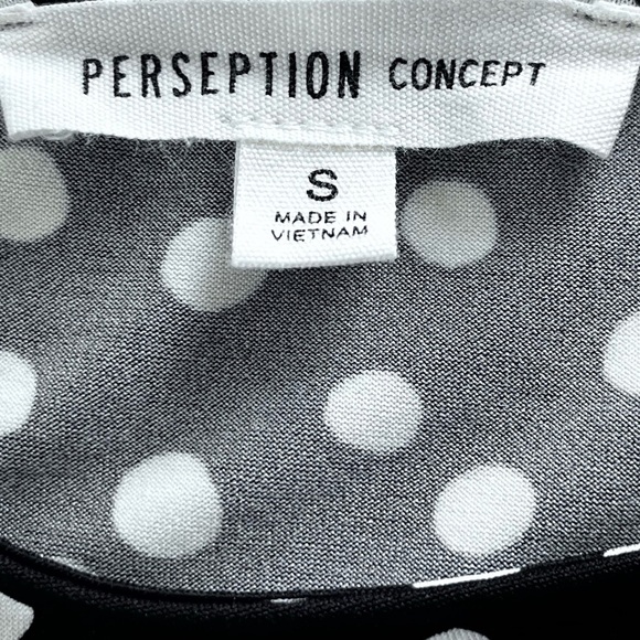 Perseption Concept Women's Navy White Polka Dot Blouse Puff Chiffon Sleeves - Sm - Picture 3 of 9
